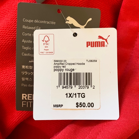 Puma Amplified Cropped Hoodie - Red and White 1X - Picture 5 of 7